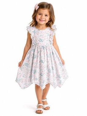 Shabby Chic Girls Pastel Floral Ruffle Handkerchief Dress Size 5T